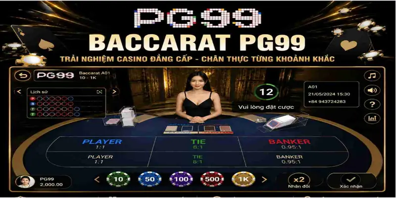 Baccarat PG99 với giao diện casino trực tuyến hiện đại và chân thực